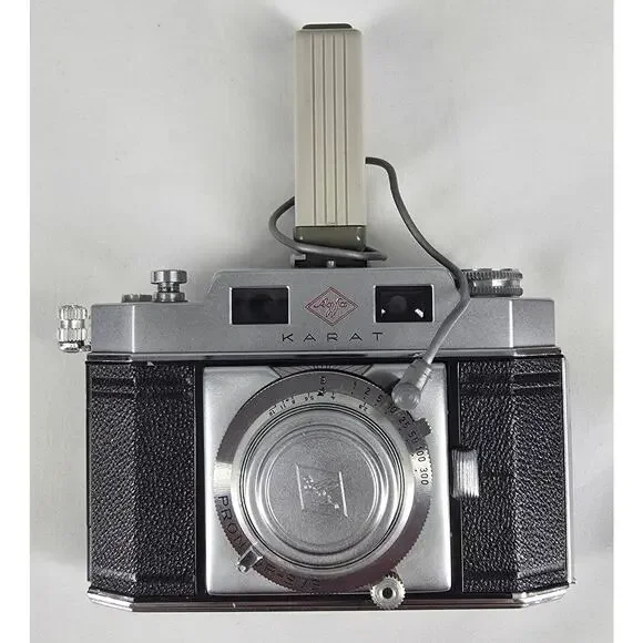 AGFA KARAT IV 35MM CAMERA - SOLINAR 50MM F/2.8 LENS + OPTIMA BLITZ FLASH VINTAGE